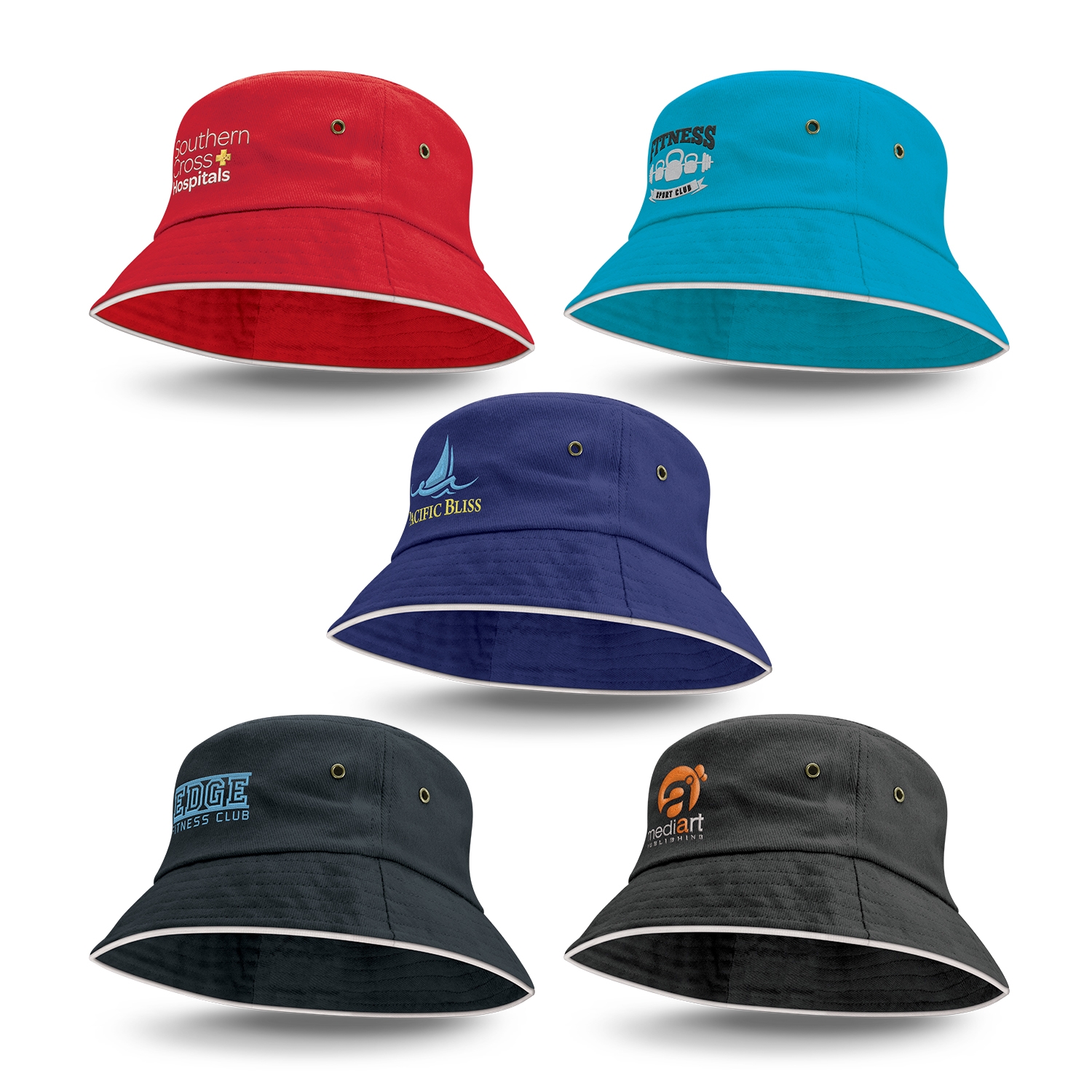 Promotional Bondi Bucket Hat - White Sandwich Trim