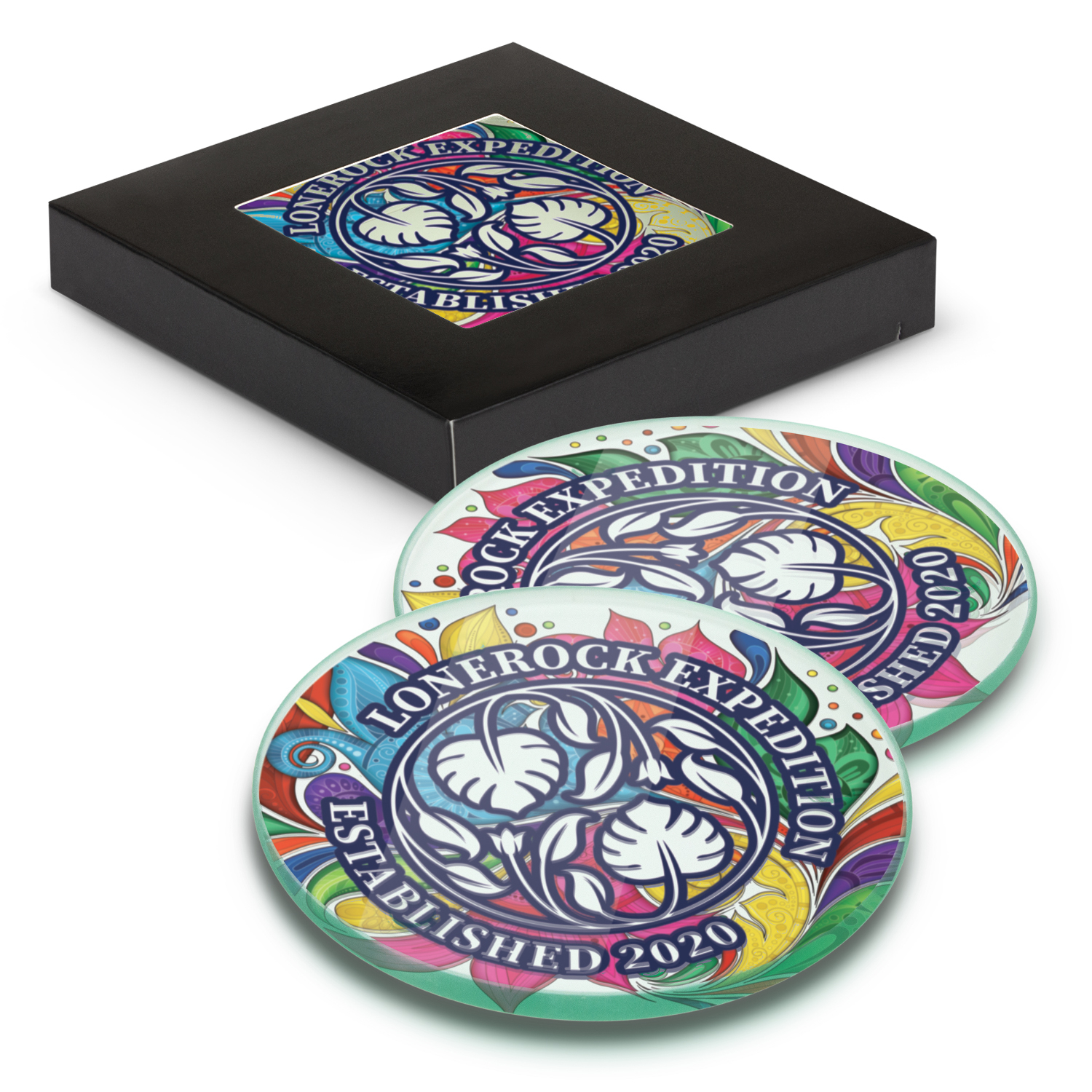 Promotional Venice Glass Coaster - Set of 2 - Round - Full Colour