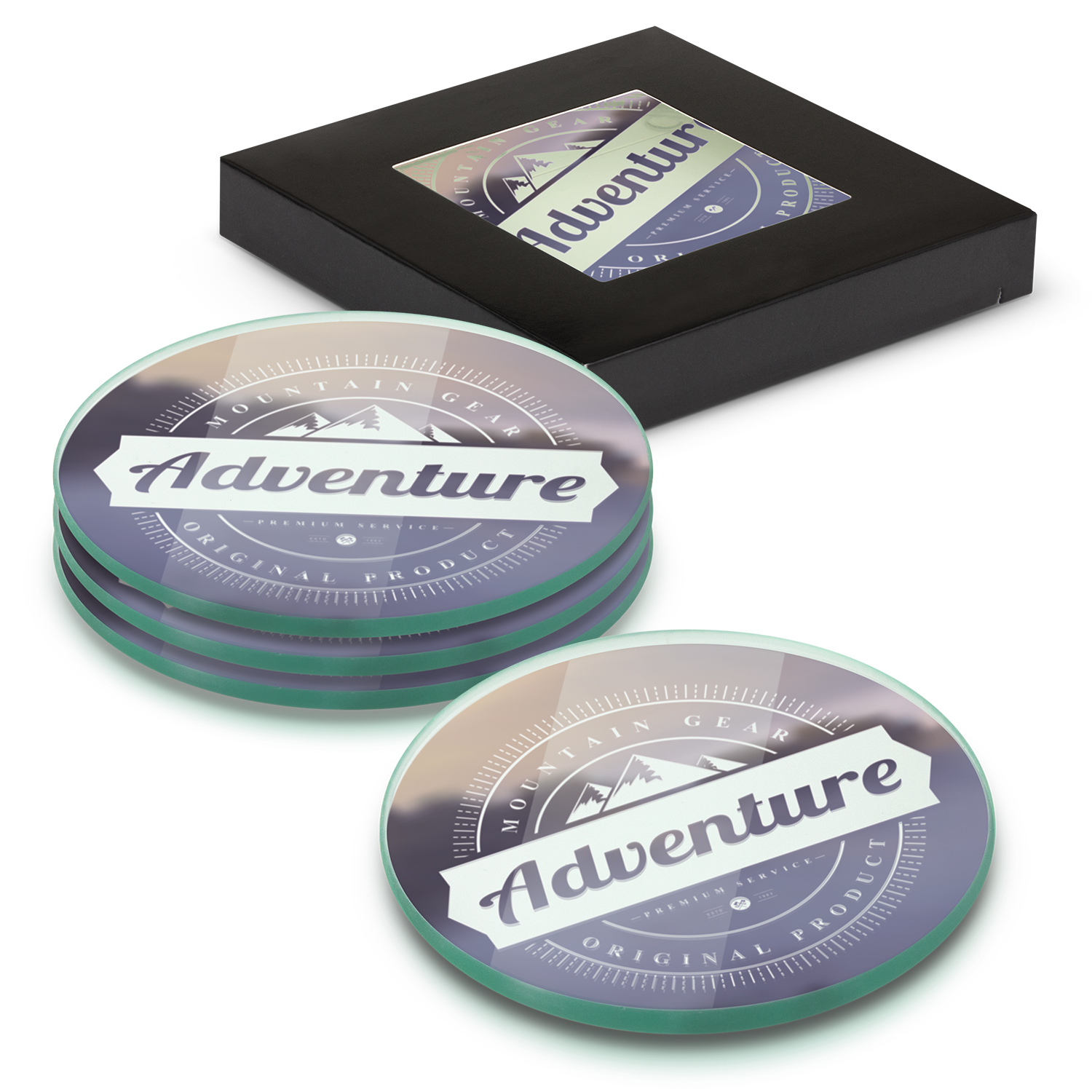 Promotional Venice Glass Coaster - Set of 4 - Round - Full Colour
