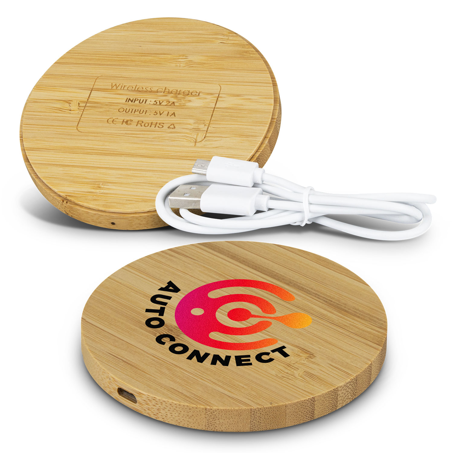 Promotional Vita Bamboo Wireless Charger - Round