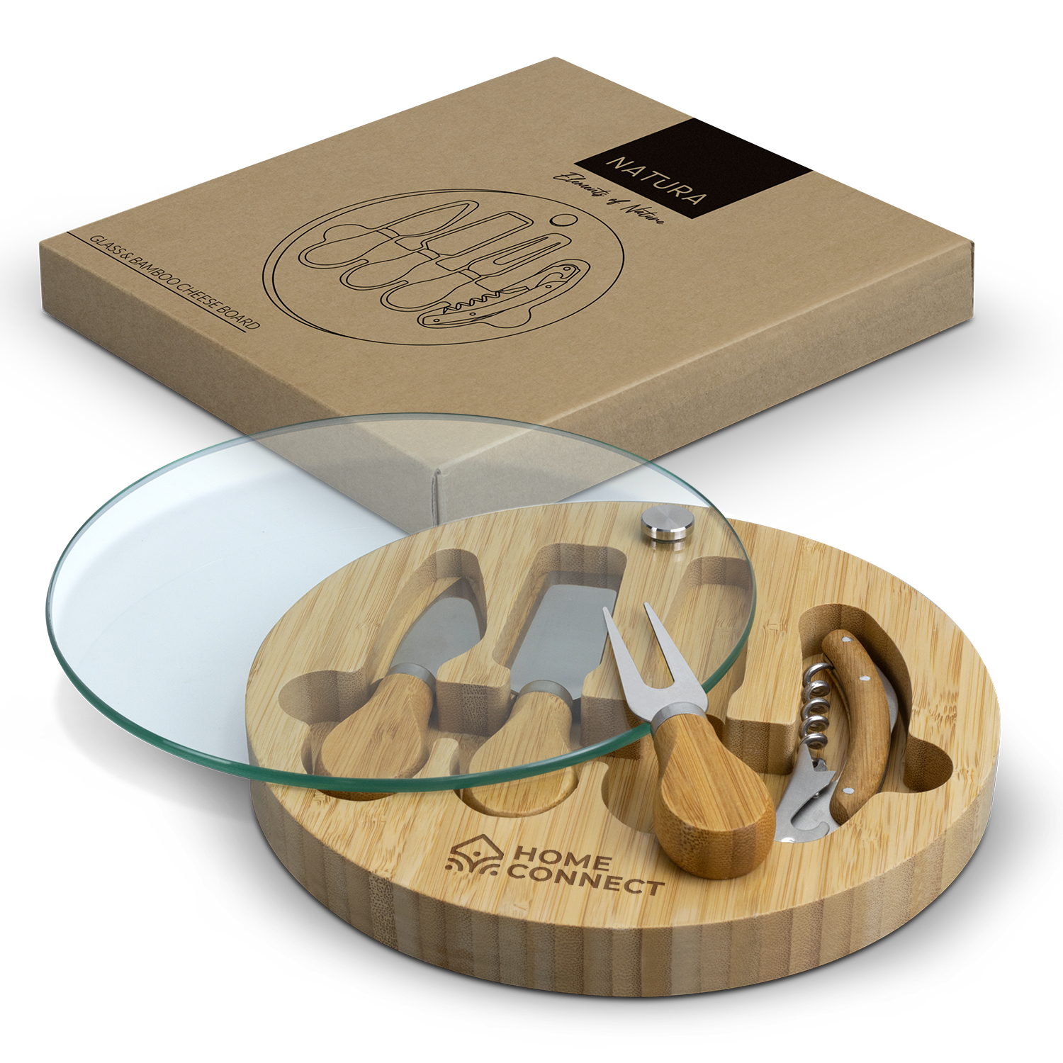 Promotional NATURA Glass & Bamboo Cheese Board