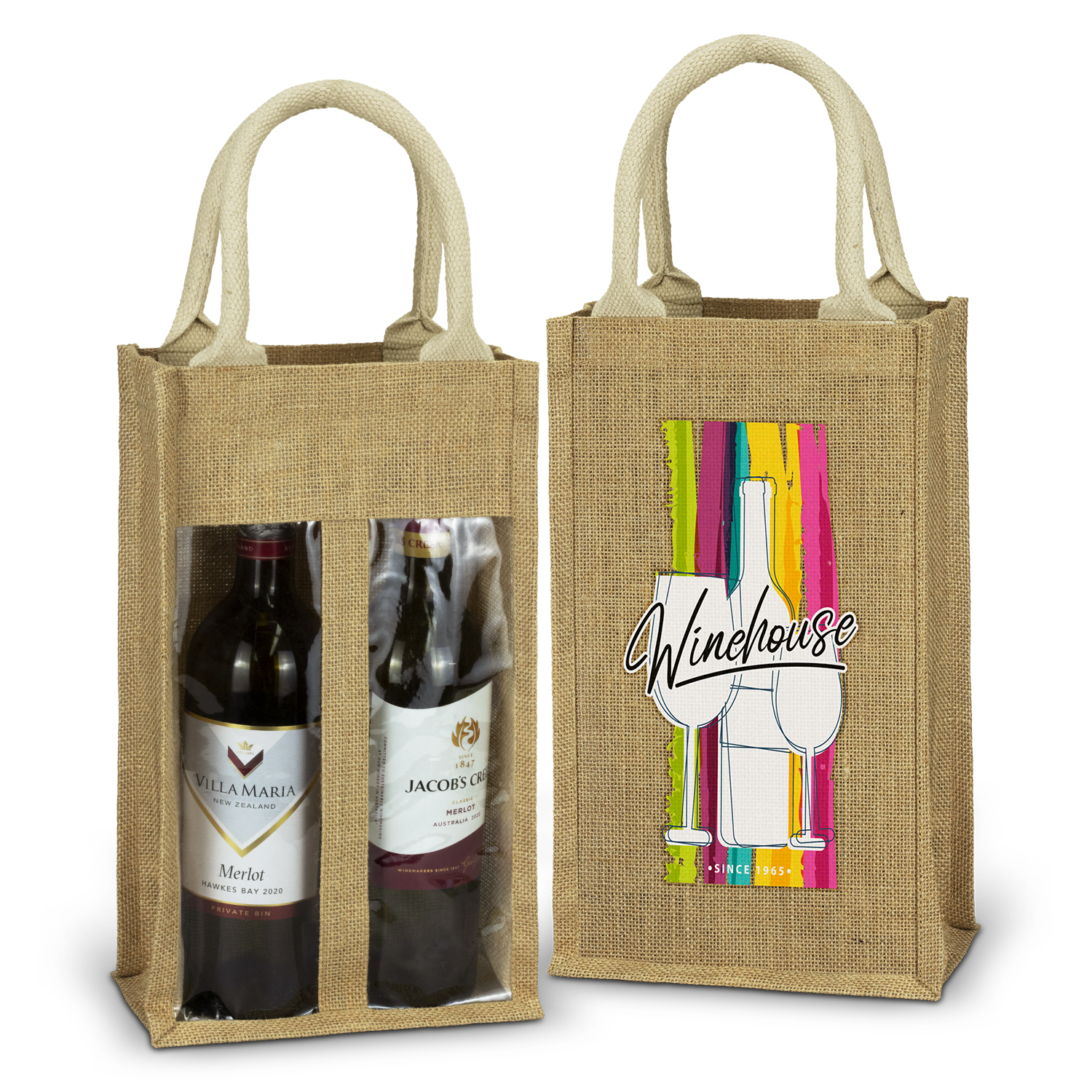 Promotional Serena Jute Double Wine Carrier