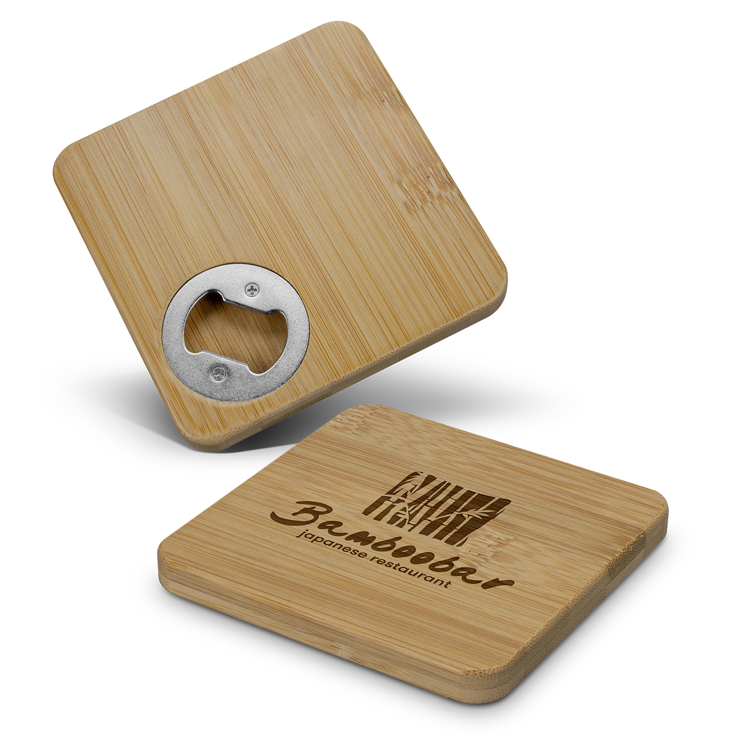 Promotional Bamboo Bottle Opener Coaster - Square