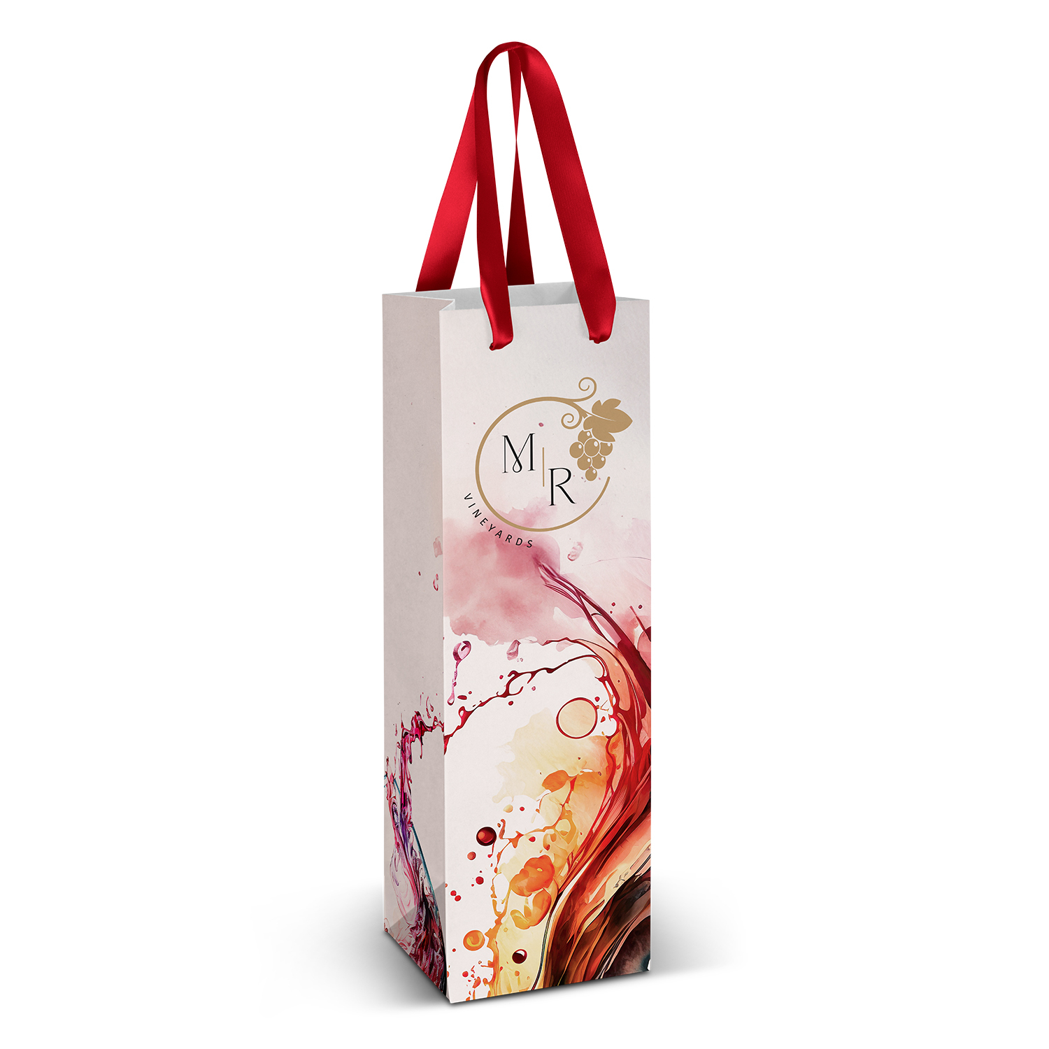 Promotional Wine Ribbon Handle Paper Bag - Full Colour